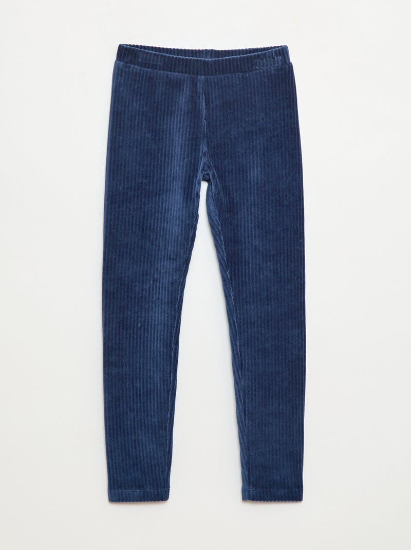 Pantalón liso de terciopelo grueso Azul - Kiabi