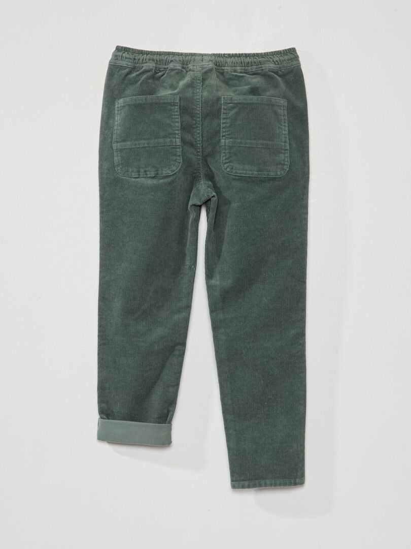 Pantalón liso de terciopelo verde gris - Kiabi