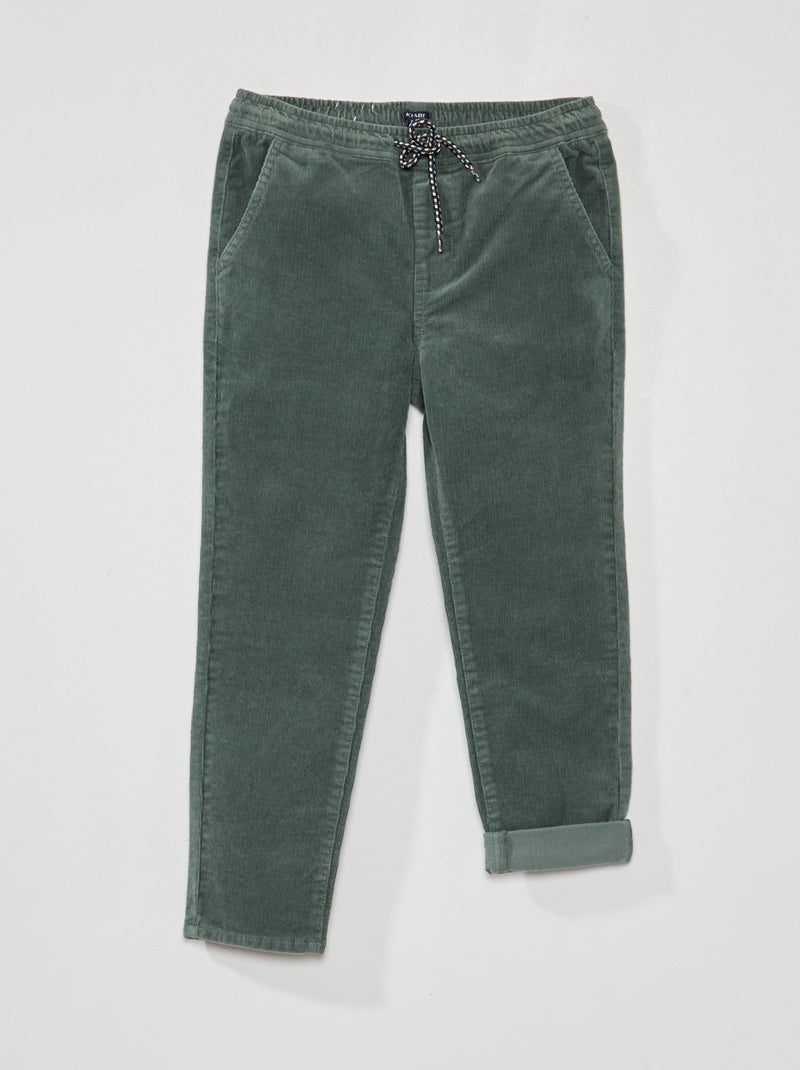 Pantalón liso de terciopelo verde gris - Kiabi