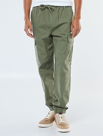 Pantalón liso multibolsillos con cintura elástica