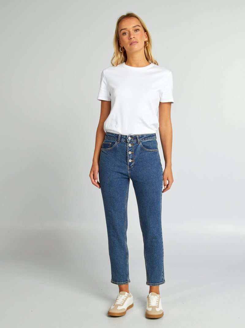 Pantalón mom con talle muy alto - L28 AZUL - Kiabi