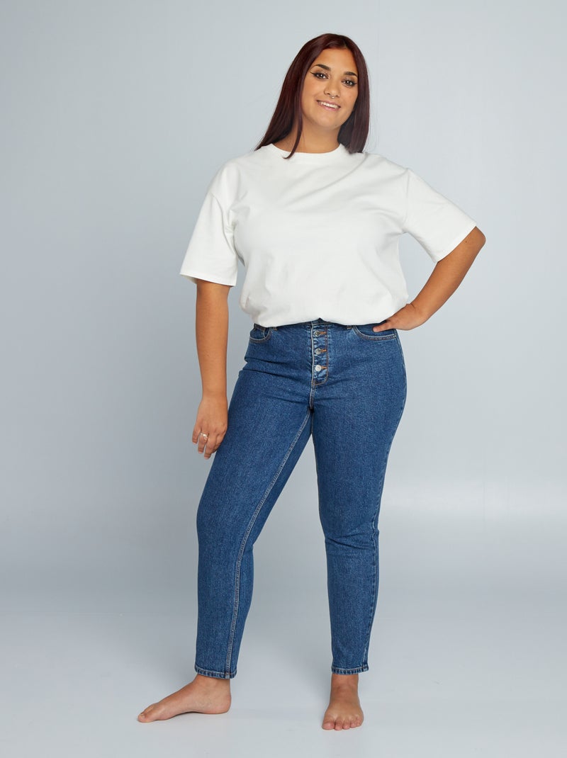 Pantalón mom con talle muy alto - L30 AZUL - Kiabi