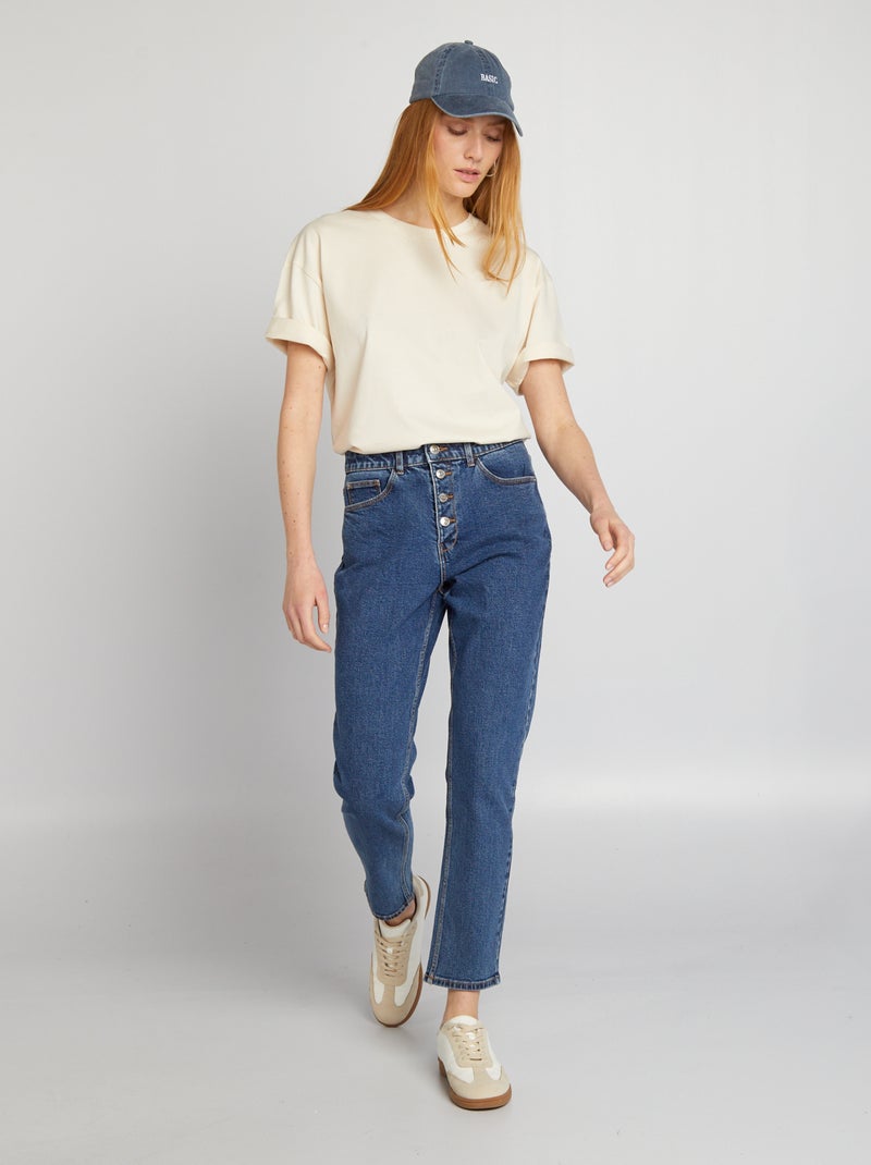 Pantalón mom con talle muy alto - L30 AZUL - Kiabi