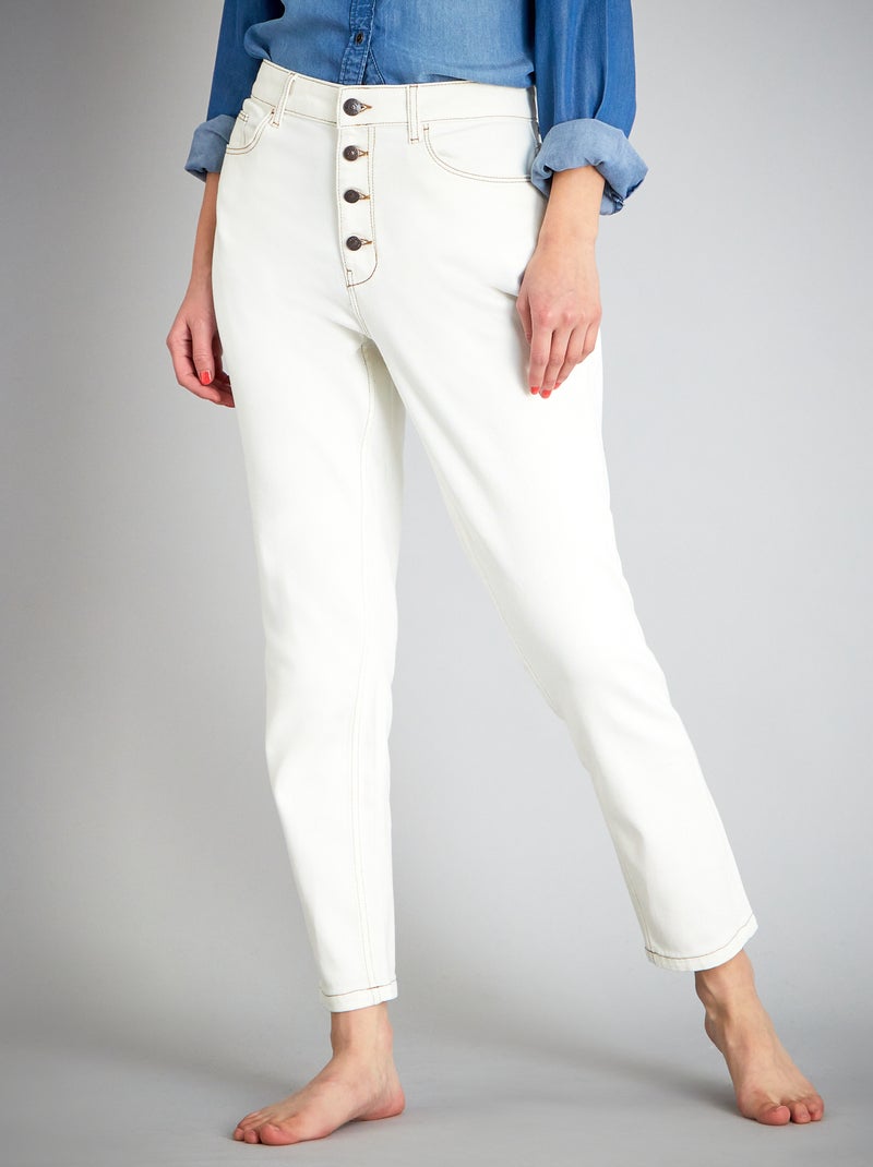 Pantalón mom con talle muy alto - L30 BLANCO - Kiabi