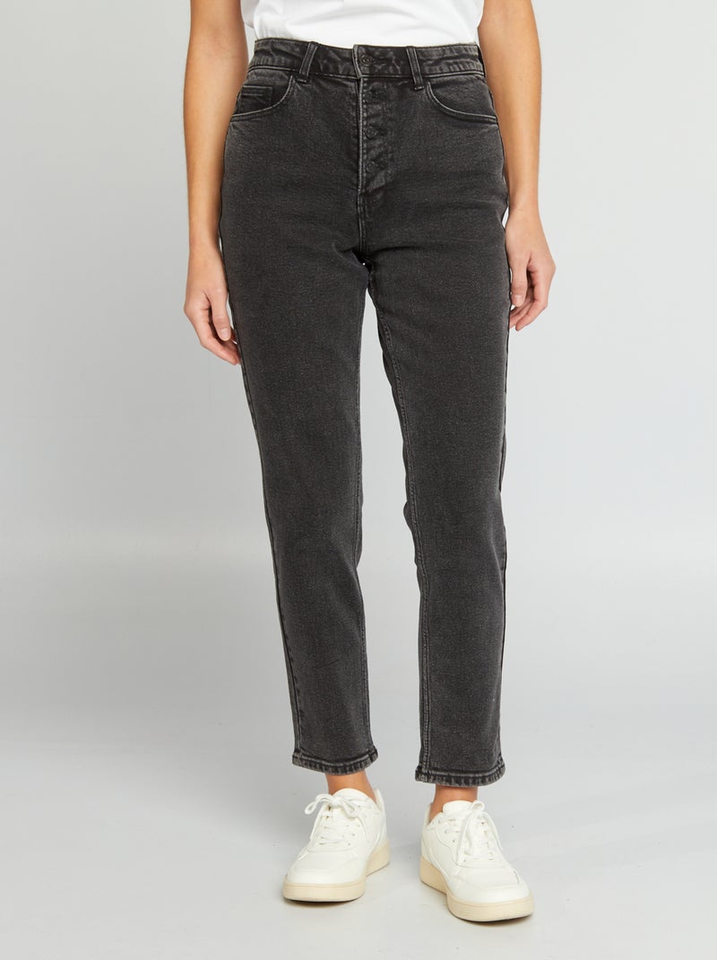 Pantalón mom con talle muy alto - L30 NEGRO - Kiabi