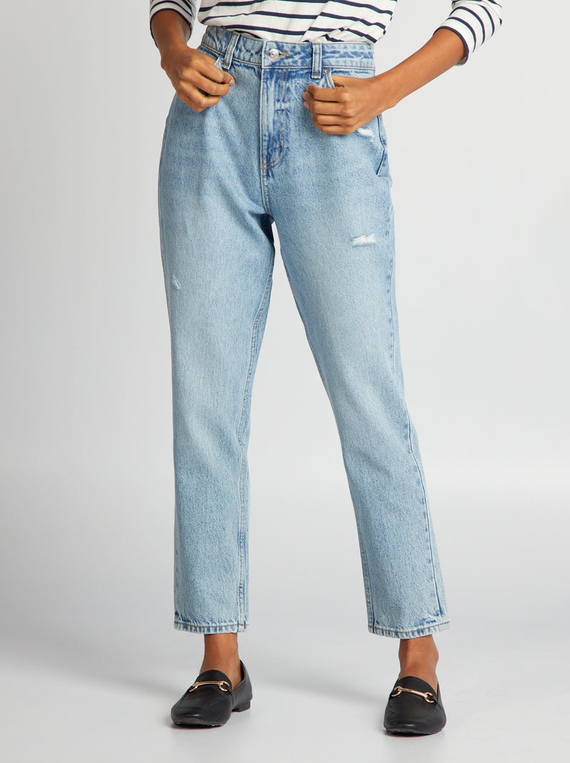 Pantalón mom con talle muy alto AZUL - Kiabi