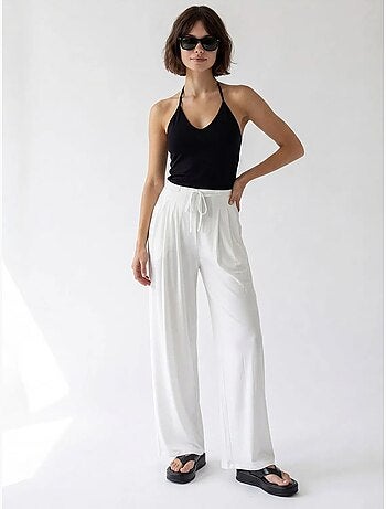 Pantalón mujer de jersey de pierna ancha y talle alto mixray