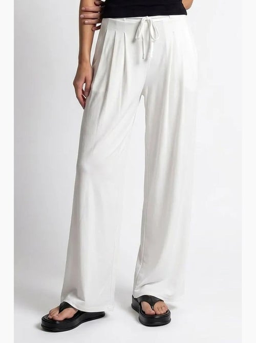 Pantalón mujer de jersey de pierna ancha y talle alto mixray - Kiabi Pantalón mujer de jersey de pierna ancha y talle alto mixray - Kiabi