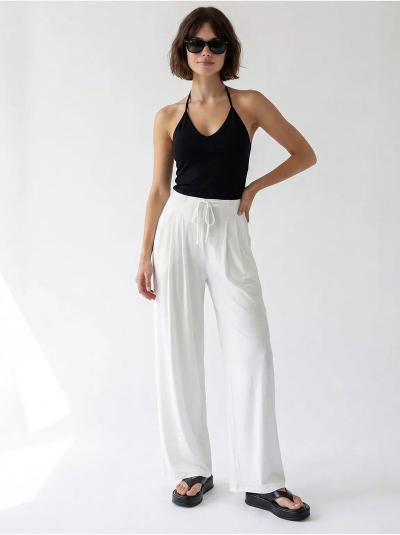 Pantalón mujer de jersey de pierna ancha y talle alto mixray Blanco - Kiabi