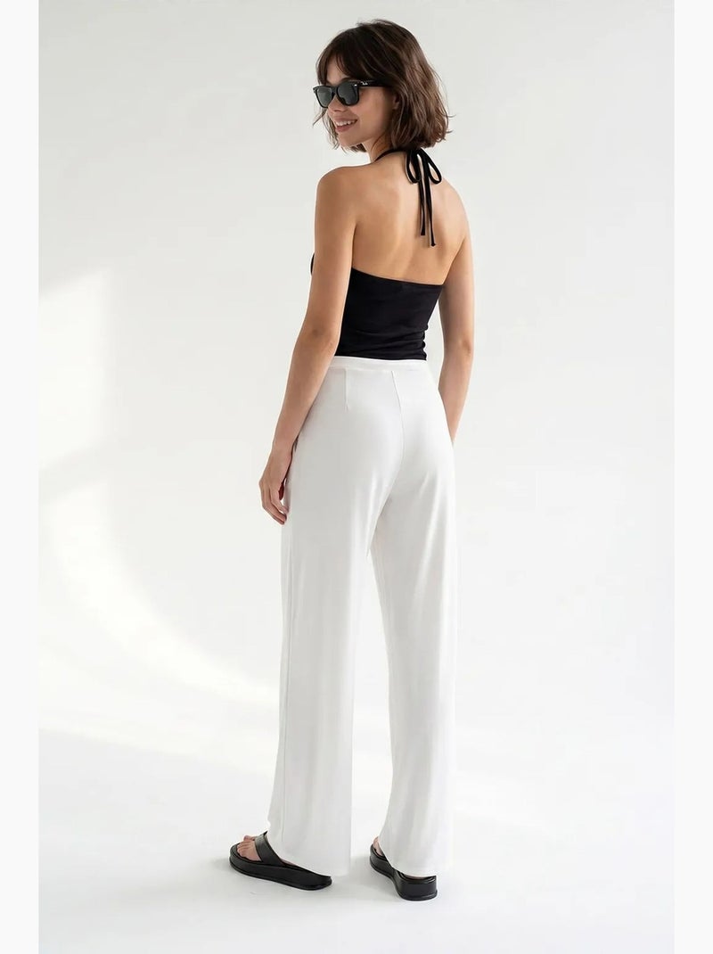 Pantalón mujer de jersey de pierna ancha y talle alto mixray Blanco - Kiabi