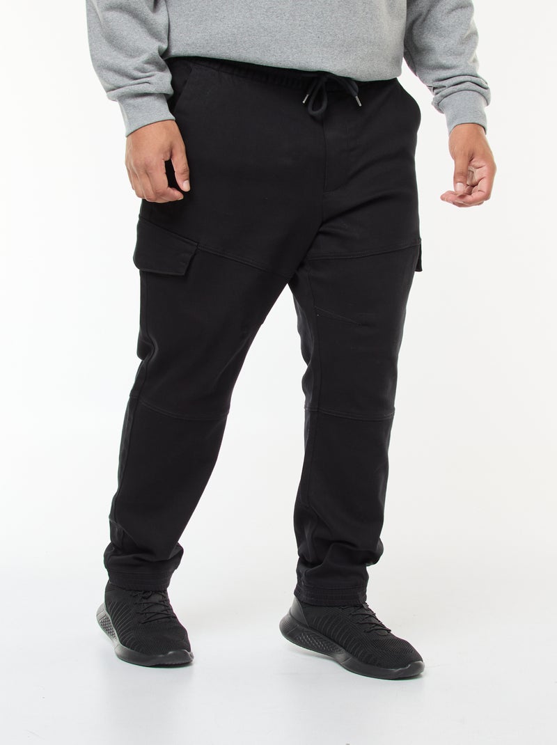 Pantalón multibolsillos liso con cinturón elástico Negro - Kiabi