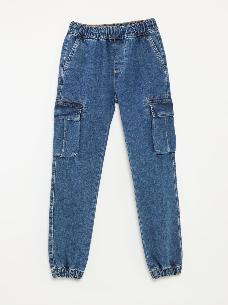Pantalón multibolsillos vaquero elástico - Corte + ajustado Azul - Kiabi