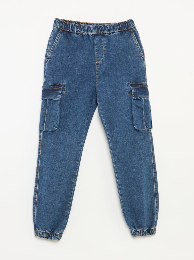 Pantalón multibolsillos vaquero elástico - Corte + cómodo Azul - Kiabi
