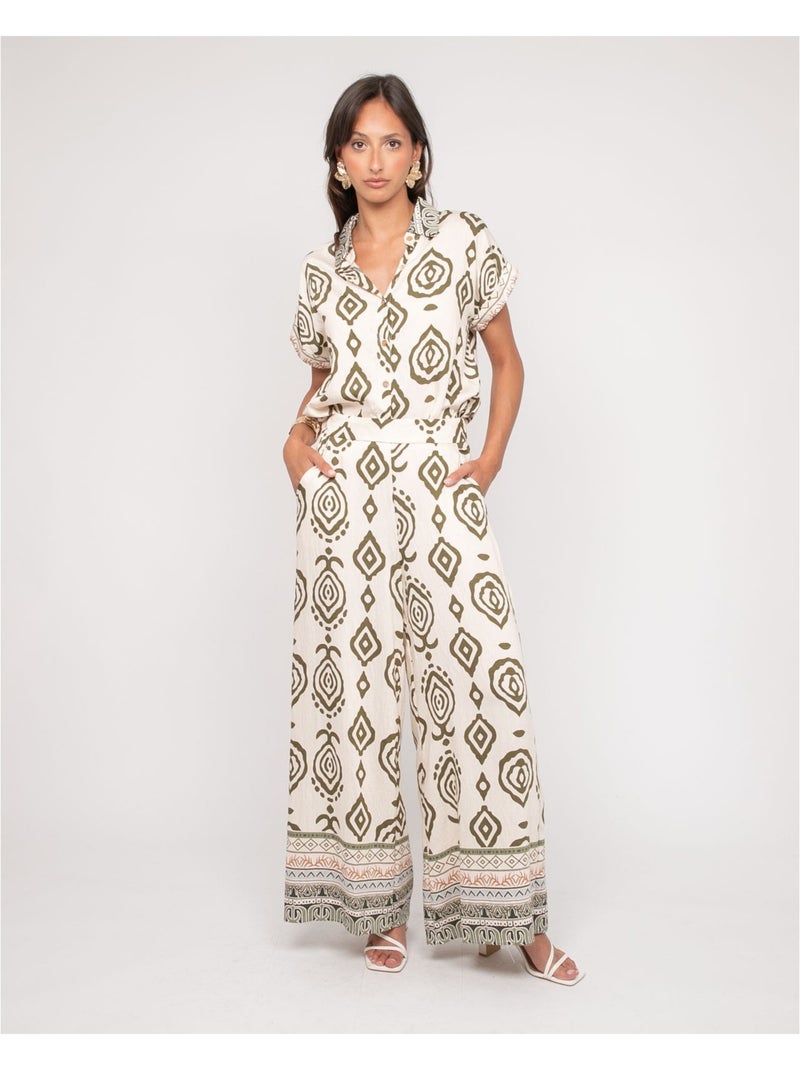 Pantalón palazzo con motivos EDMIRA Caqui - Kiabi