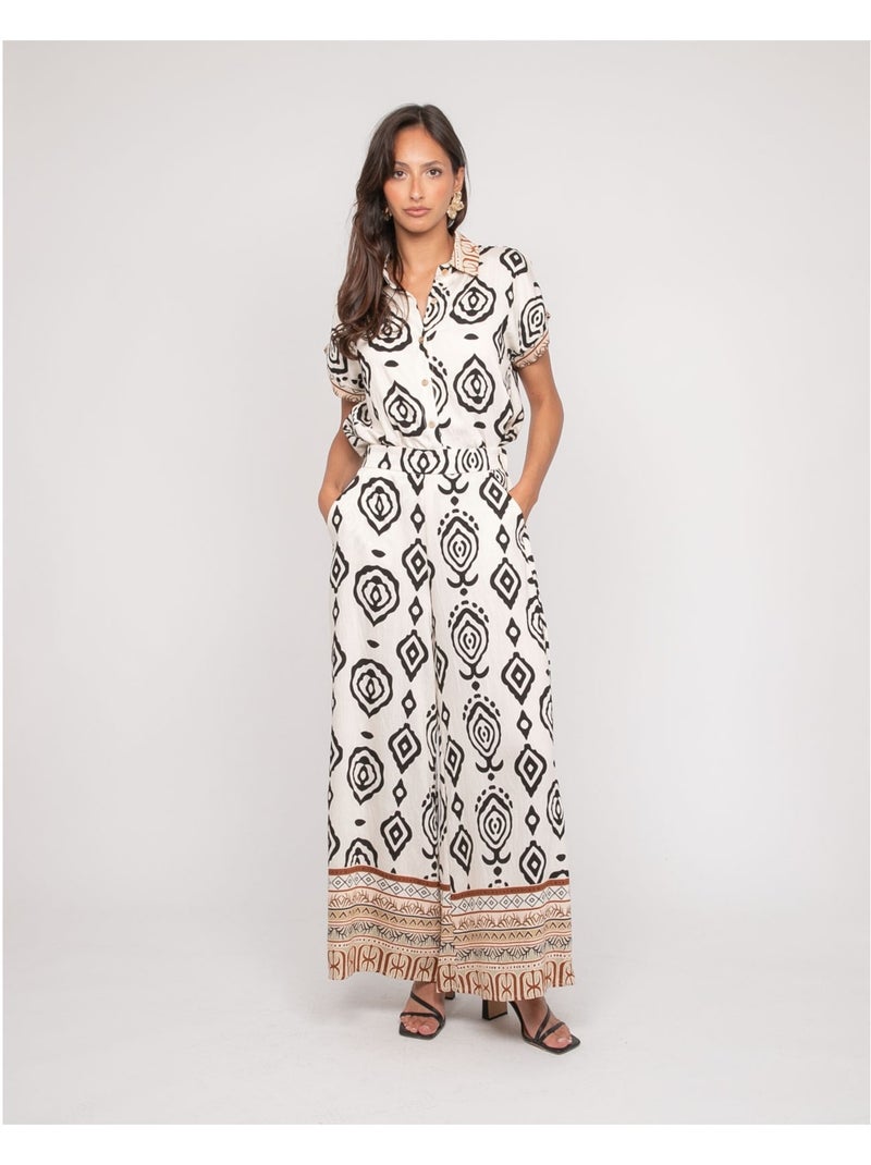 Pantalón palazzo con motivos EDMIRA Negro - Kiabi