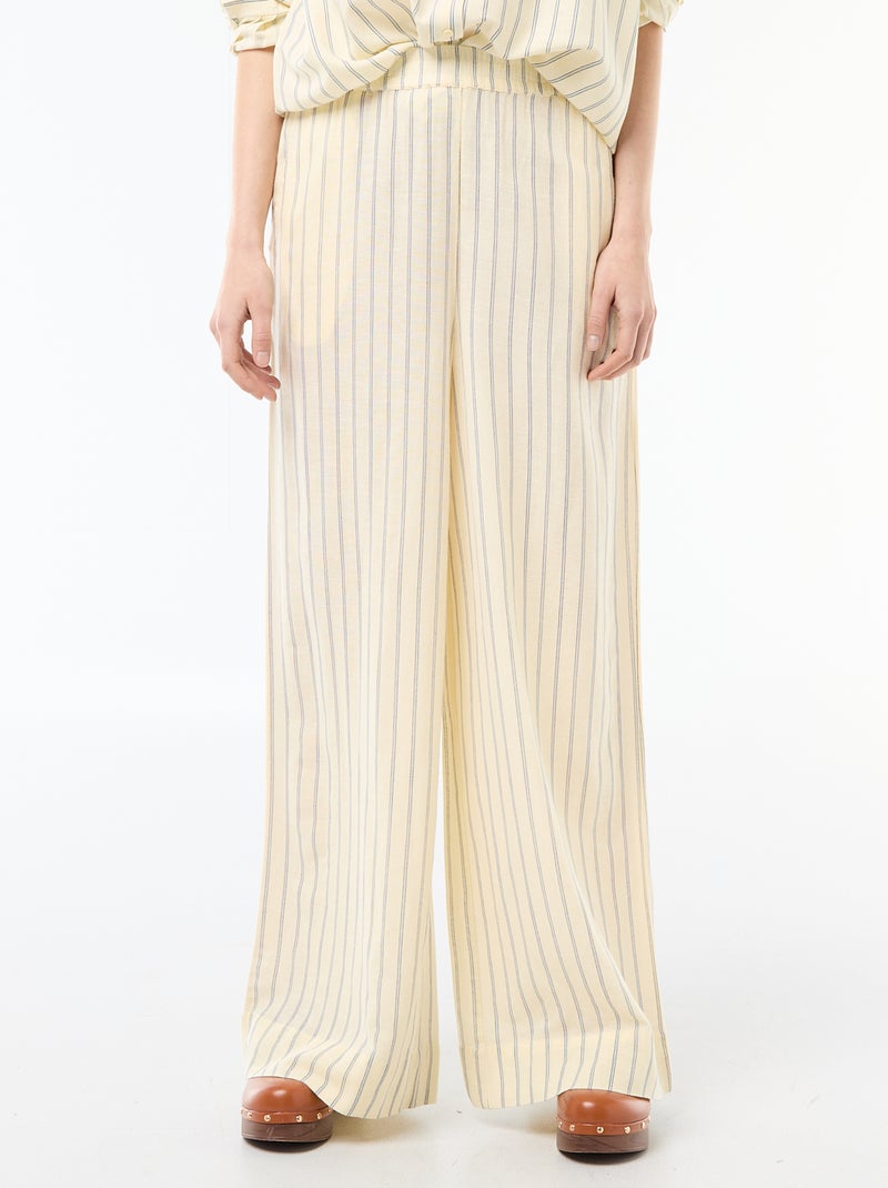 Pantalón palazzo de lino mezclado Amarillo - Kiabi