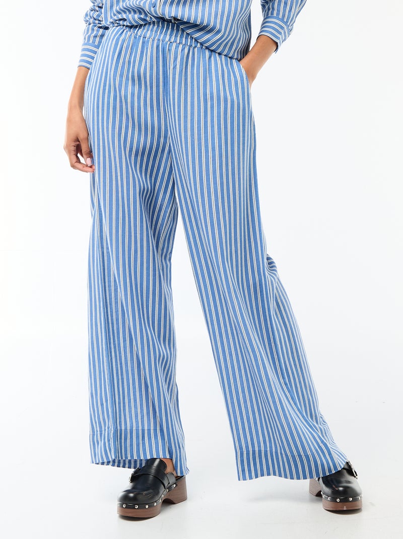 Pantalón palazzo de lino mezclado Azul - Kiabi