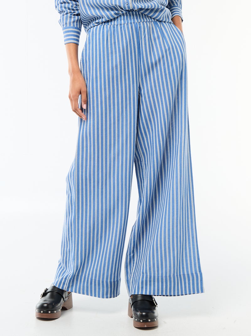 Pantalón palazzo de lino mezclado Azul - Kiabi