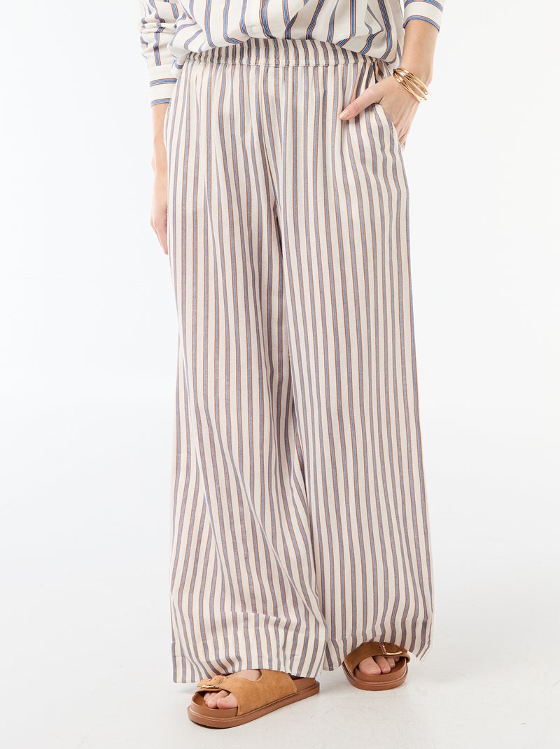 Pantalón palazzo de lino mezclado Beige - Kiabi
