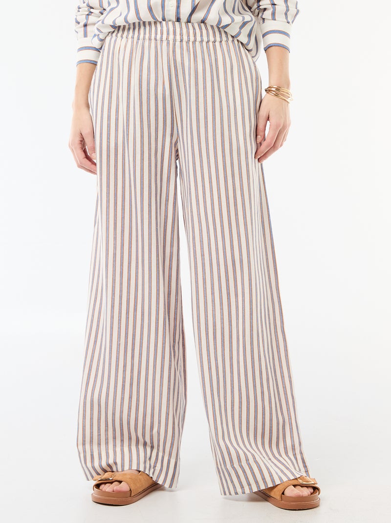 Pantalón palazzo de lino mezclado Beige - Kiabi