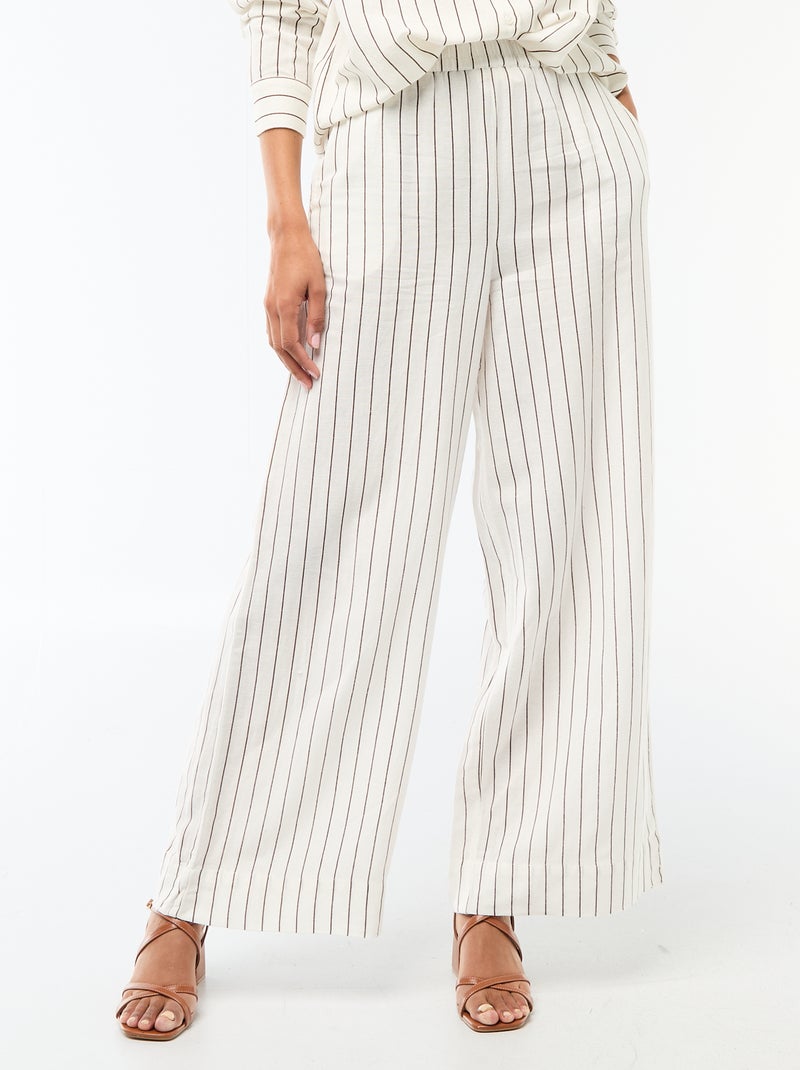Pantalón palazzo de lino mezclado Blanco - Kiabi