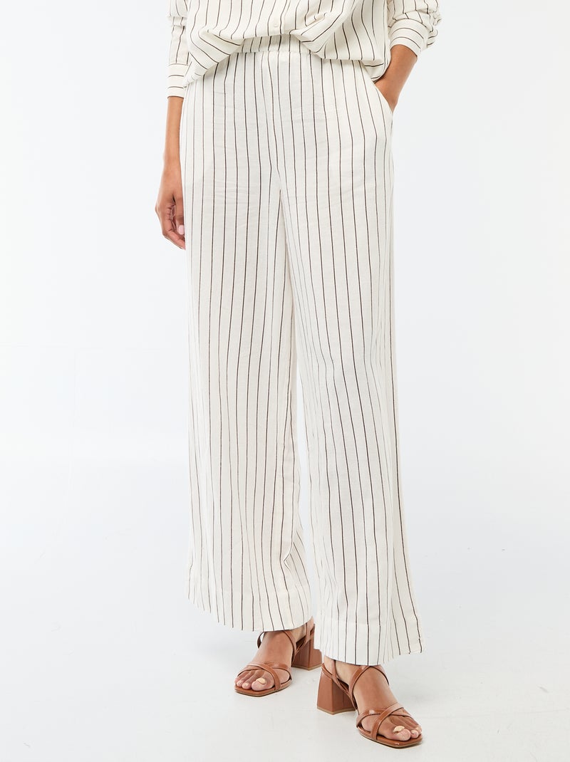 Pantalón palazzo de lino mezclado Blanco - Kiabi