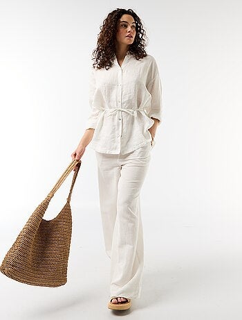 Pantalón palazzo de lino mezclado