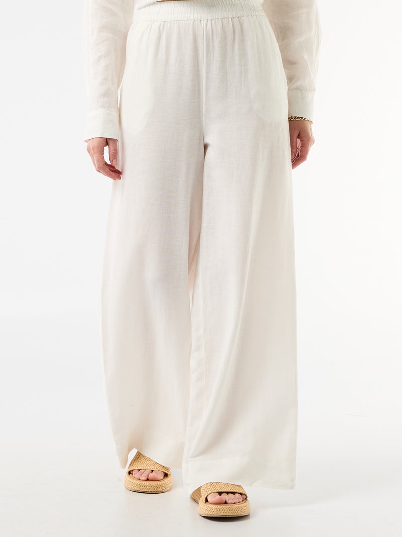 Pantalón palazzo de lino mezclado Blanco - Kiabi