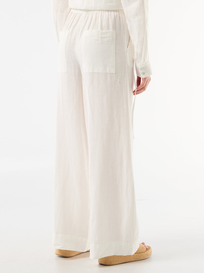 Pantalón palazzo de lino mezclado Blanco - Kiabi