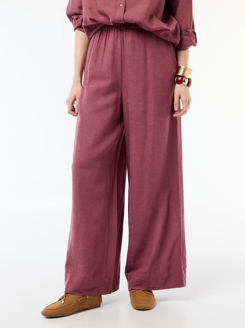Pantalón palazzo de lino mezclado Rosa - Kiabi