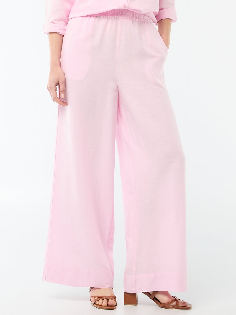 Pantalón palazzo de lino mezclado Rosa - Kiabi