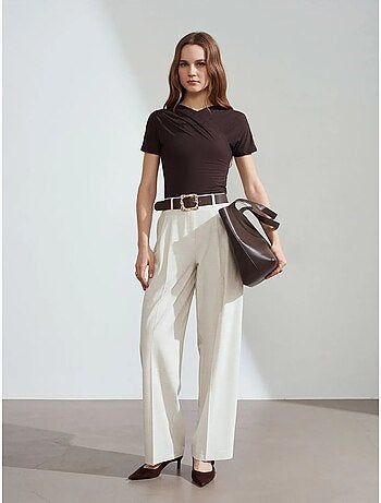 Pantalón palazzo de pernera ancha con cinturón dilvin