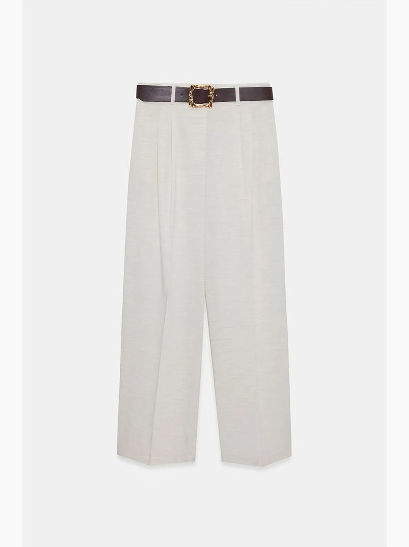 Pantalón palazzo de pernera ancha con cinturón dilvin Crema - Kiabi
