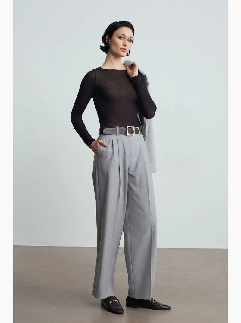 Pantalón palazzo de pernera ancha con cinturón dilvin Gris claro - Kiabi