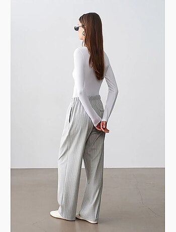 Pantalón palazzo de rayas de pernera ancha dilvin