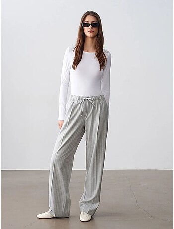 Pantalón palazzo de rayas de pernera ancha dilvin