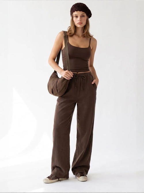 Pantalón palazzo de tencel de pernera ancha mixray - Kiabi Pantalón palazzo de tencel de pernera ancha mixray - Kiabi