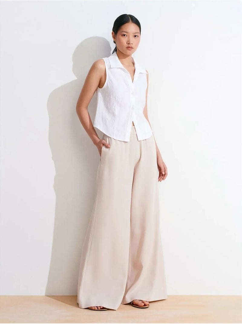 Pantalón palazzo de tencel de tiro alto y pernera ancha dilvin Beige arcilla - Kiabi