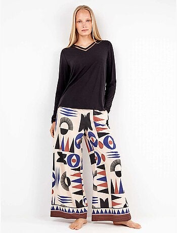 Pantalón palazzo estampado geométrico en tejido de algodón