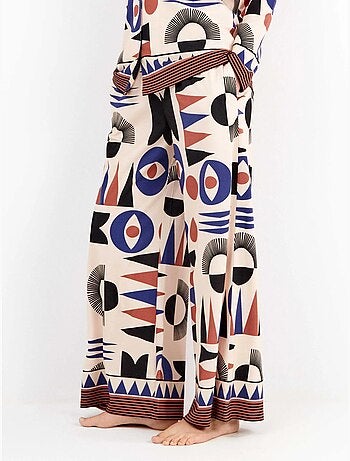 Pantalón palazzo estampado geométrico en tejido de algodón