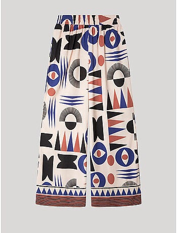 Pantalón palazzo estampado geométrico en tejido de algodón