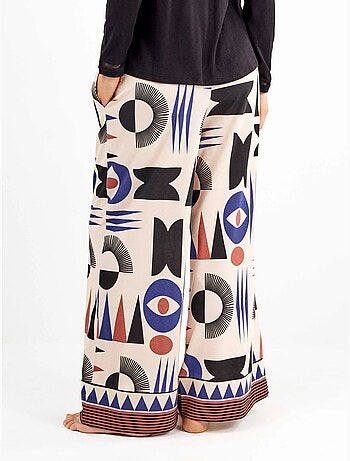 Pantalón palazzo estampado geométrico en tejido de algodón