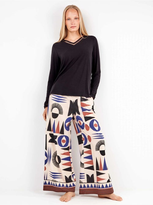 Pantalón palazzo estampado geométrico en tejido de algodón - Kiabi Pantalón palazzo estampado geométrico en tejido de algodón - Kiabi