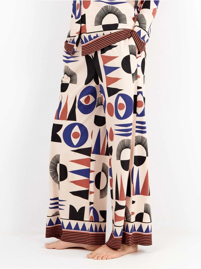 Pantalón palazzo estampado geométrico en tejido de algodón Multicolor - Kiabi