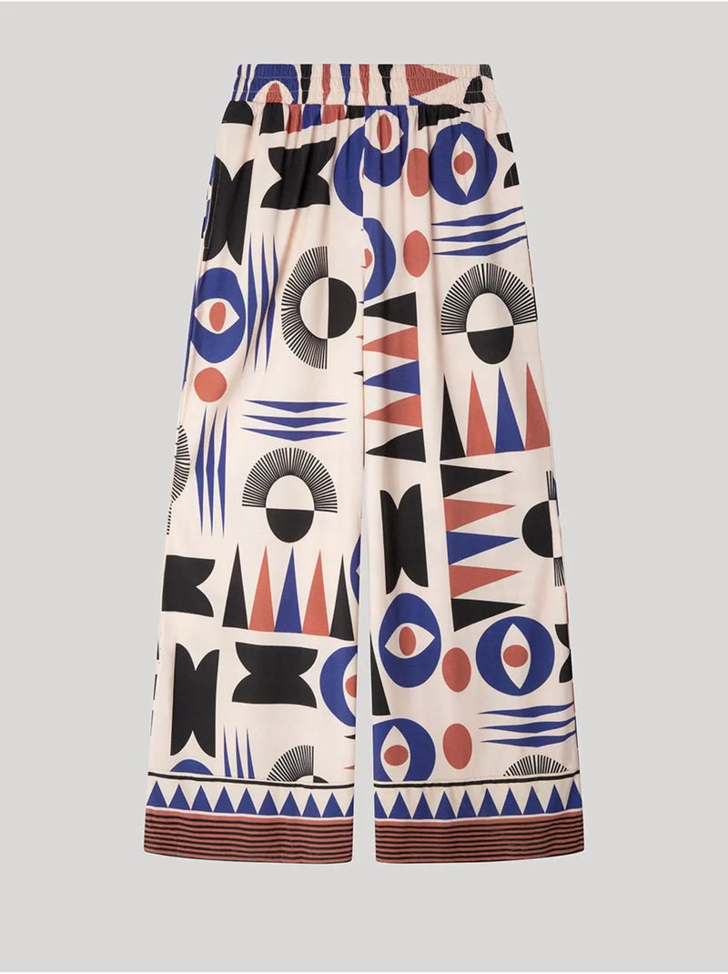 Pantalón palazzo estampado geométrico en tejido de algodón Multicolor - Kiabi