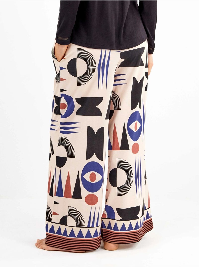 Pantalón palazzo estampado geométrico en tejido de algodón Multicolor - Kiabi