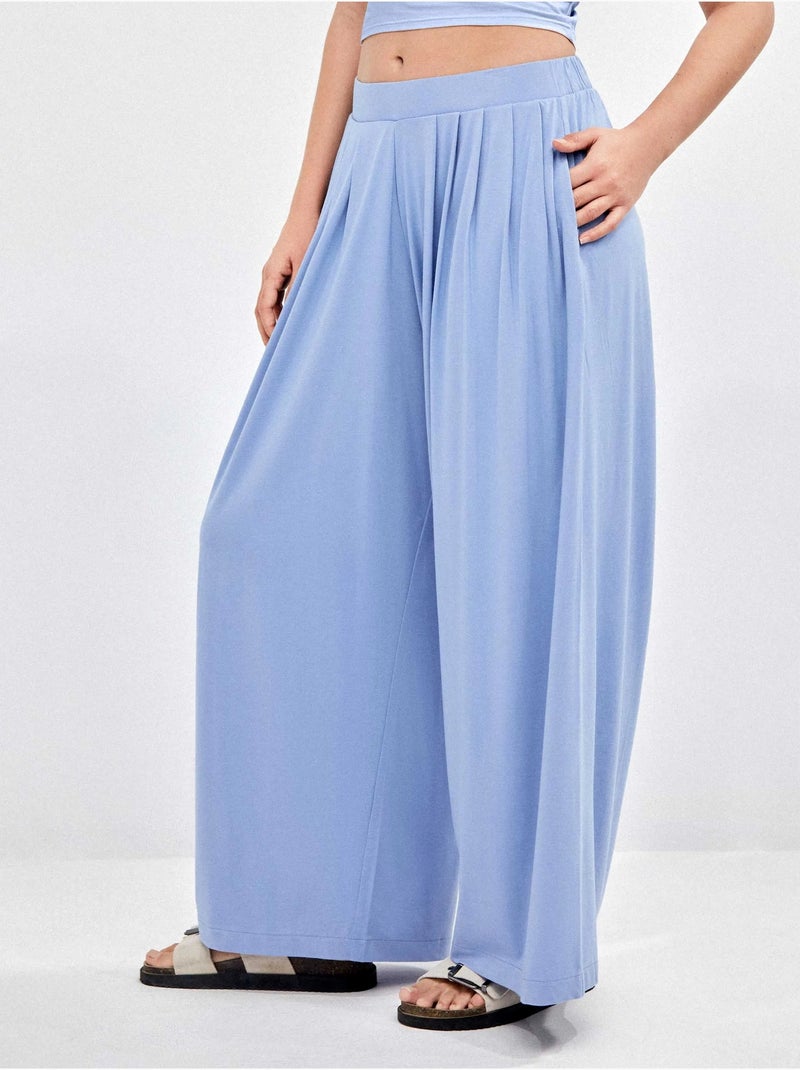 Pantalón palazzo fruncido en tejido modal ligero Azul - Kiabi