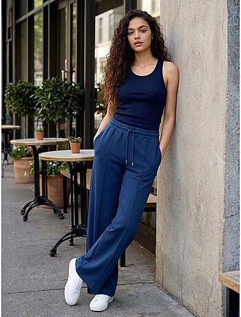 Pantalón palazzo texturizado de pernera ancha con cintura de cordón tommy