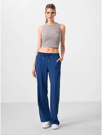 Pantalón palazzo texturizado de pernera ancha con cintura de cordón tommy