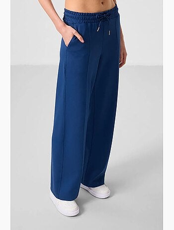 Pantalón palazzo texturizado de pernera ancha con cintura de cordón tommy